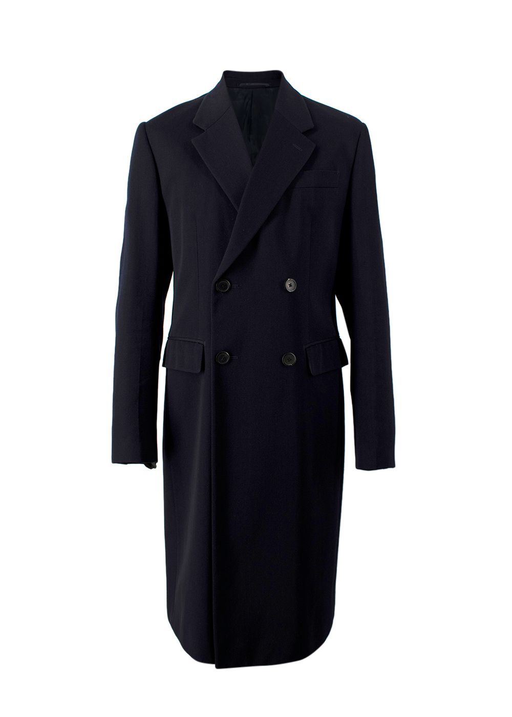 Men's Prada Navy Wool Double Breasted Long Coat Size M