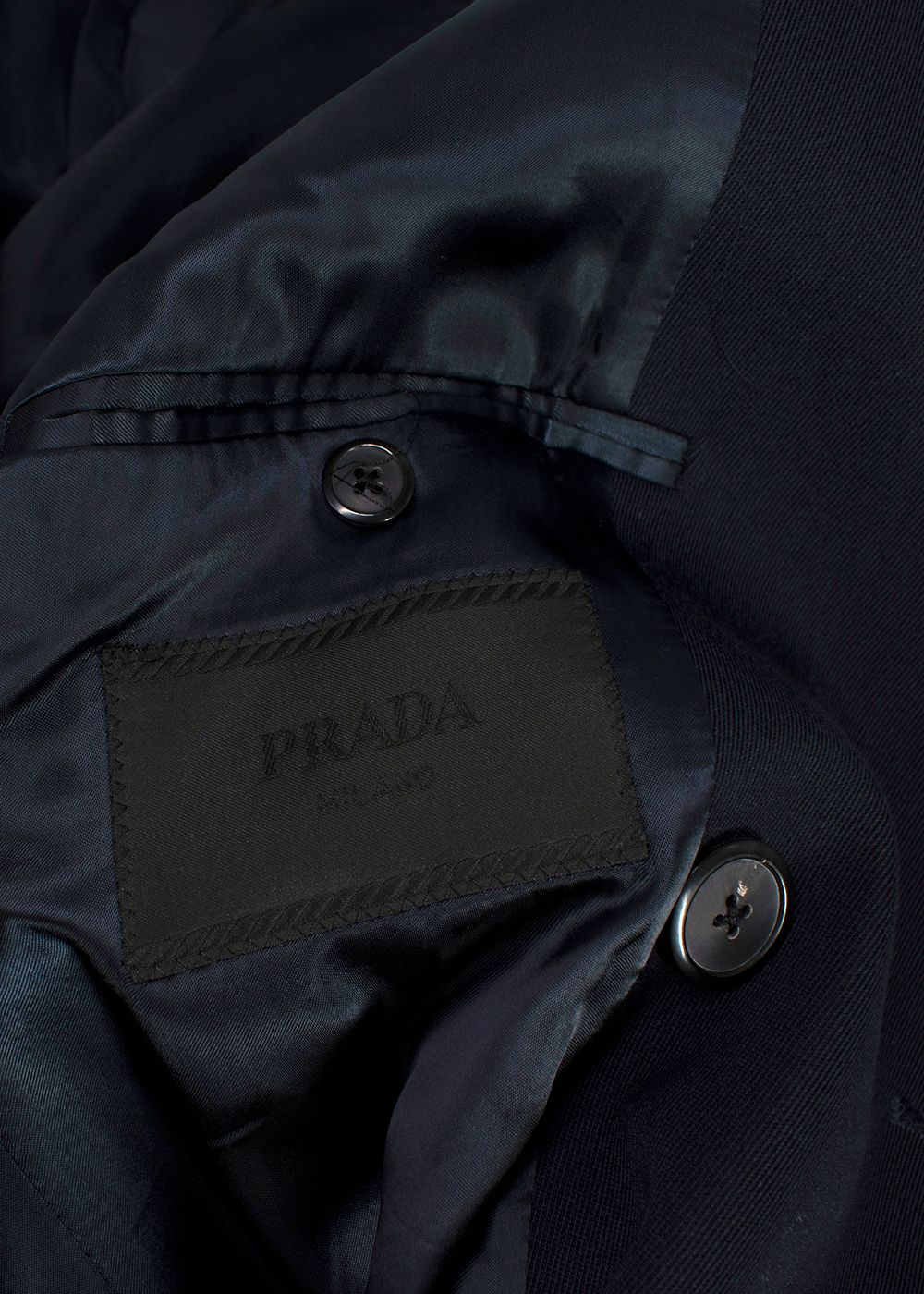 Men's Prada Navy Wool Double Breasted Long Coat Size M