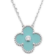 Van Cleef  Arpels White Gold Celadon Green Alhambra 2023 Holiday Pendant Blue white gold/celadon green