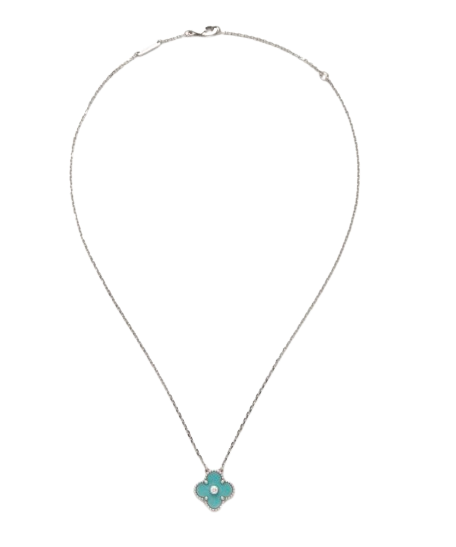 Van Cleef  Arpels White Gold Celadon Green Alhambra 2023 Holiday Pendant Blue white gold/celadon green