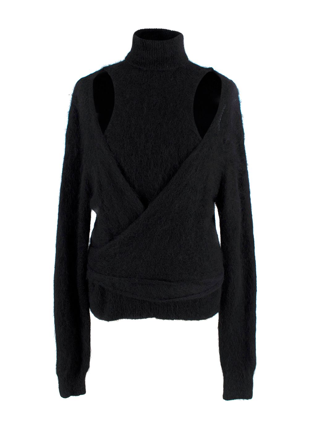 Ganni Black Brushed Alpaca Wrap Jumper Size XL alpaca/polyamide/virgin wool