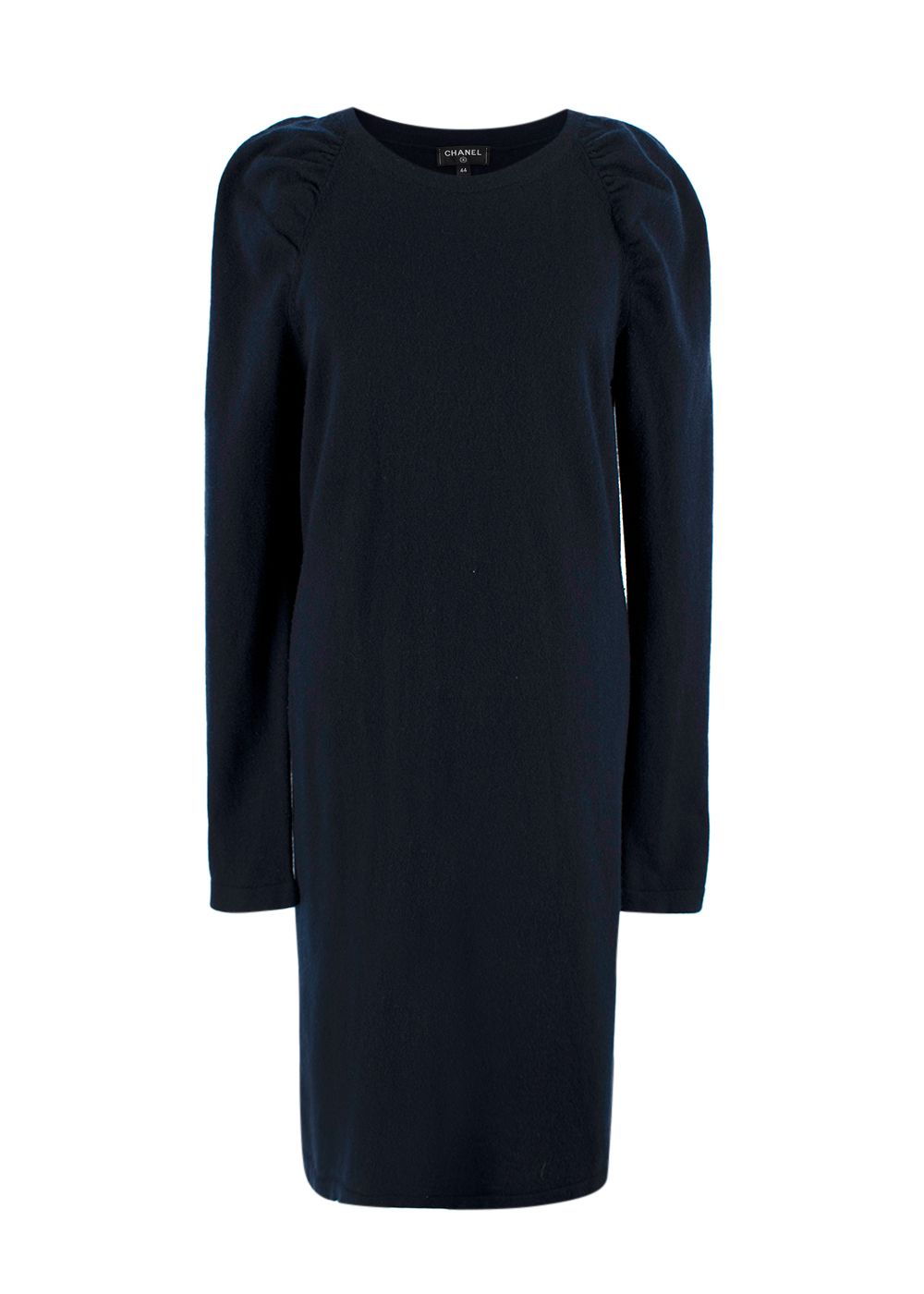 Preowned Chanel Navy Puff Sleeve Cashmere Dress Size XL