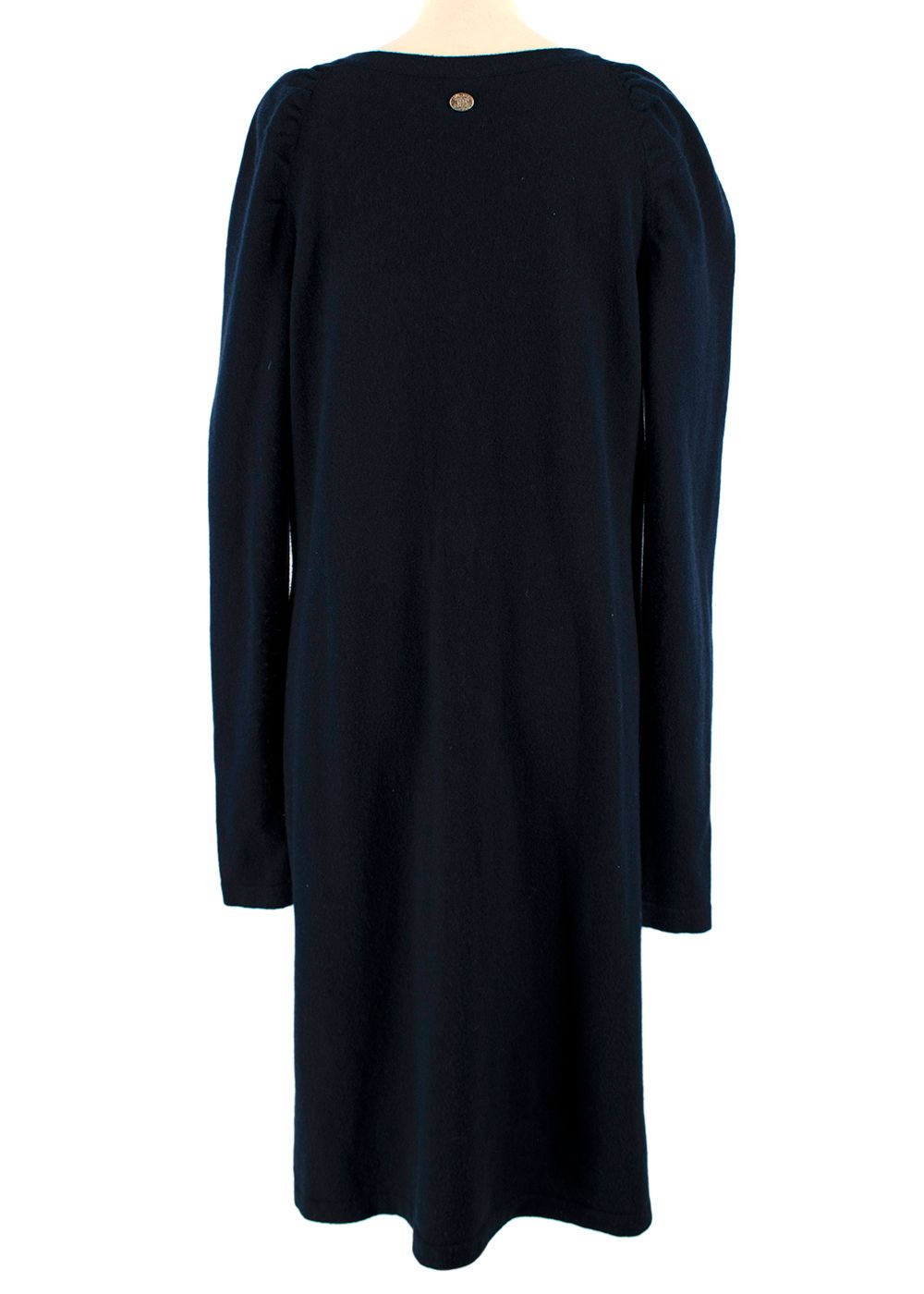 Preowned Chanel Navy Puff Sleeve Cashmere Dress Size XL