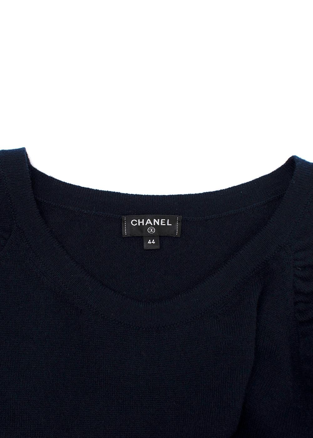 Preowned Chanel Navy Puff Sleeve Cashmere Dress Size XL