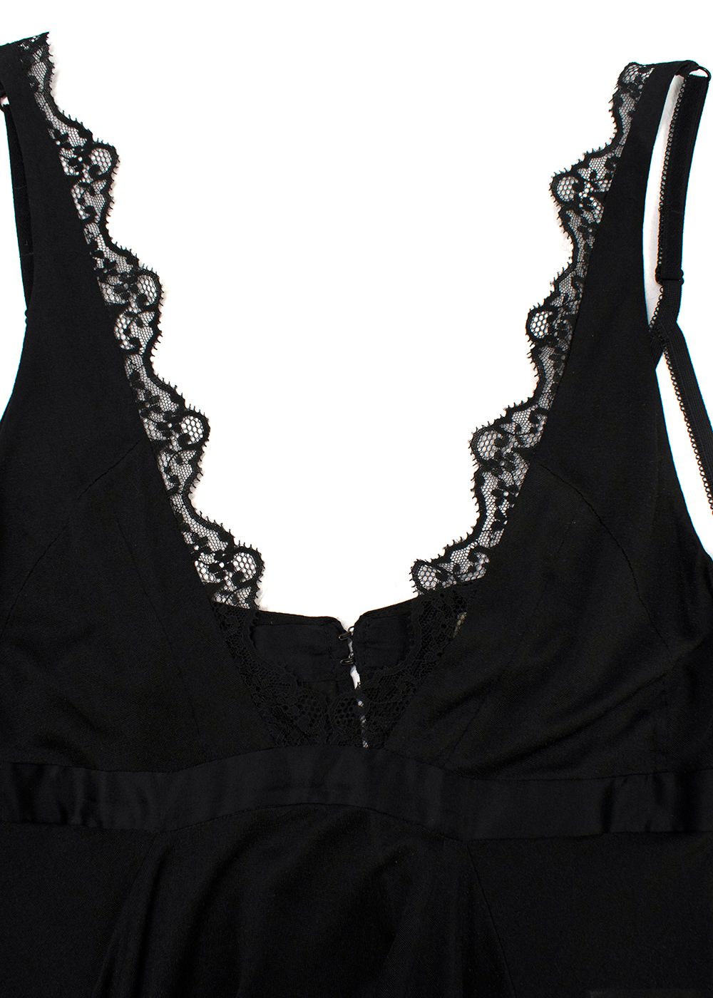 Preowned Balenciaga Silk Lace Trimmed Black Plunge Cami Top Size S