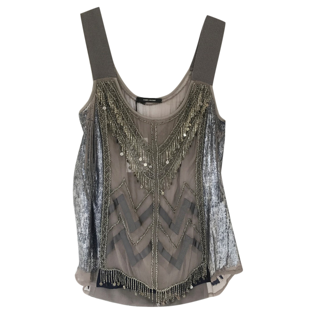 Isabel Marant Embellished Embroidered Top Size S Silver silk