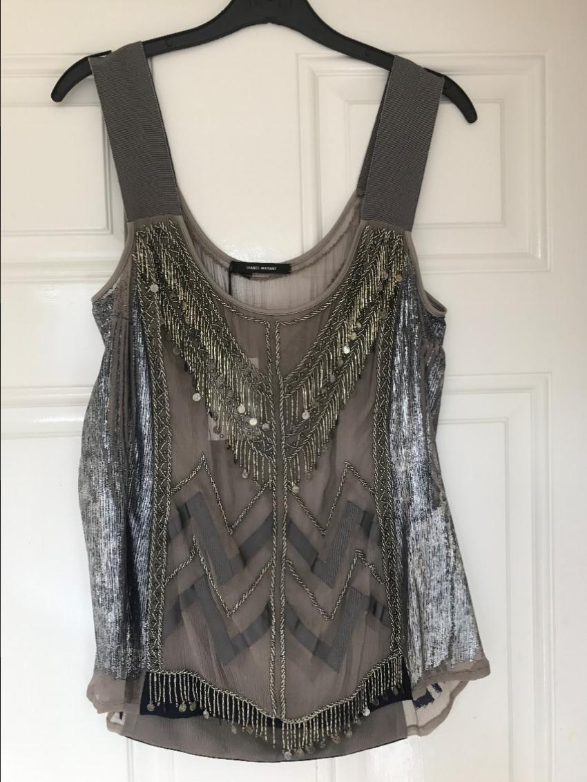 Isabel Marant Embellished Embroidered Top Size S Silver silk