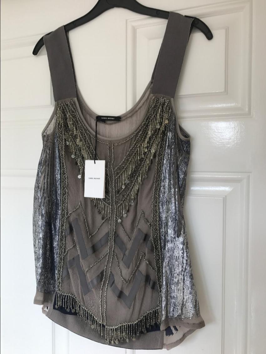 Isabel Marant Embellished Embroidered Top Size S Silver silk