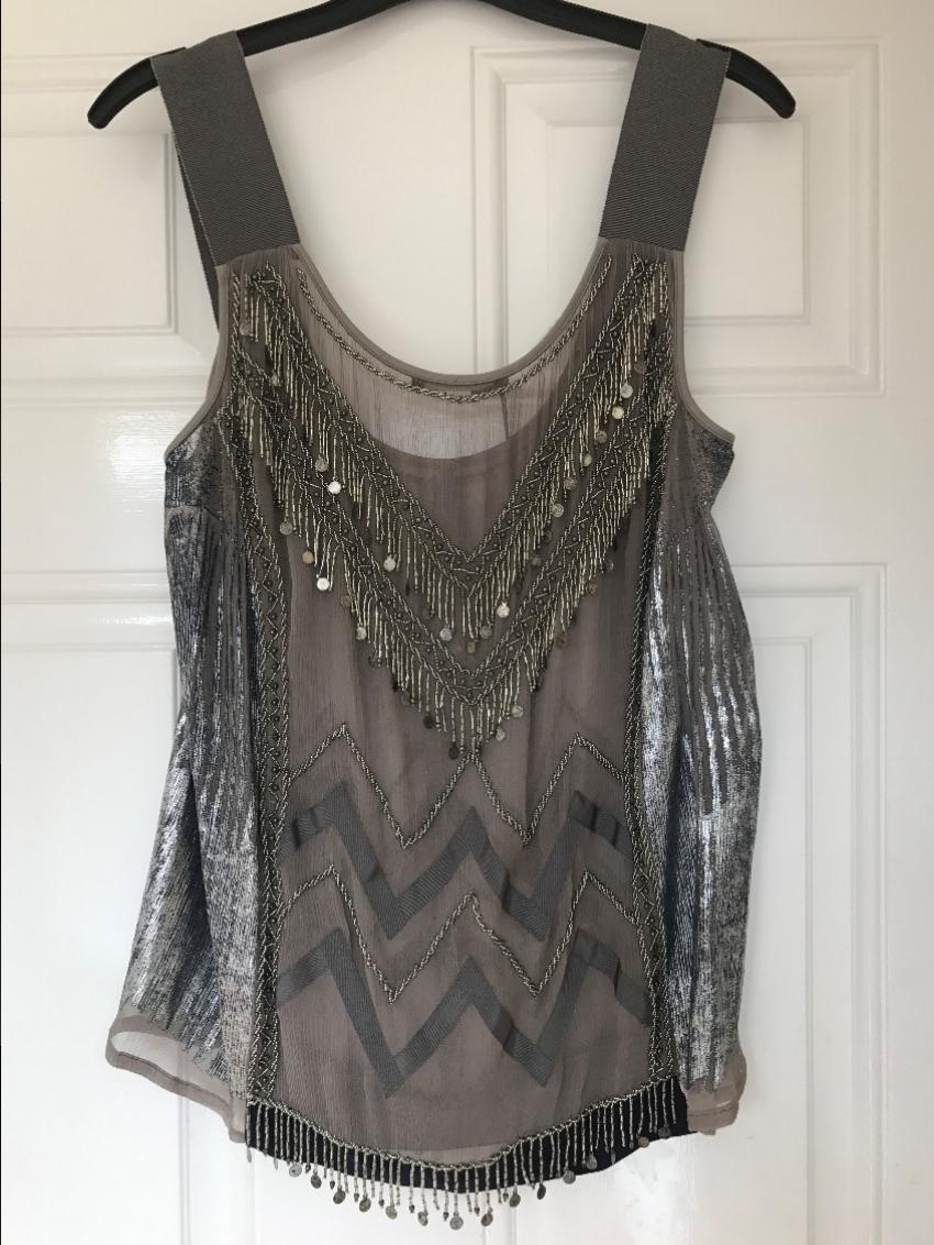 Isabel Marant Embellished Embroidered Top Size S Silver silk