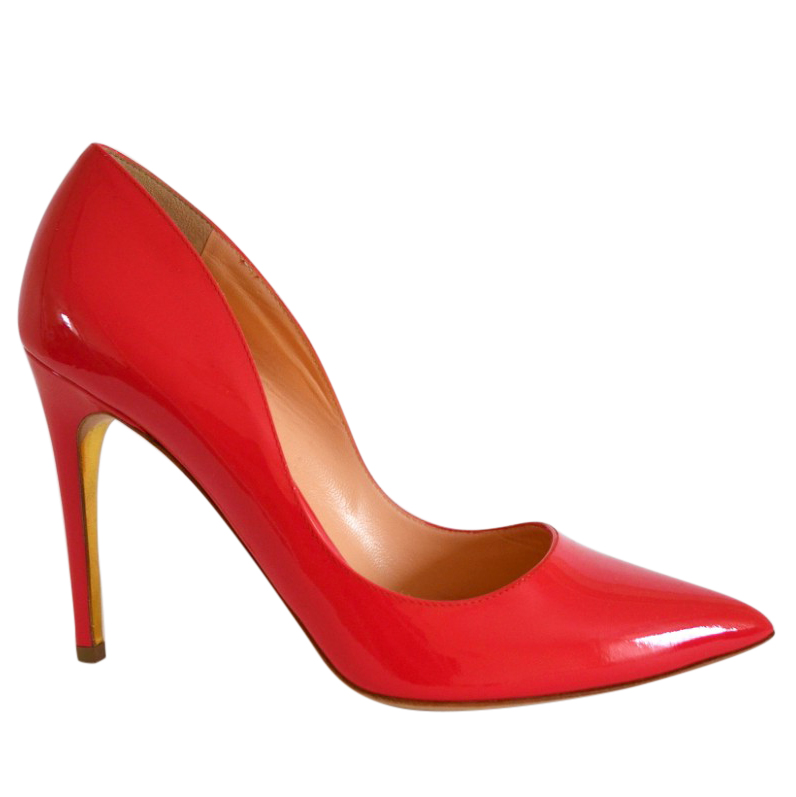 Rupert Sanderson Pink Coral Patent Heel Pumps Size 385 leather