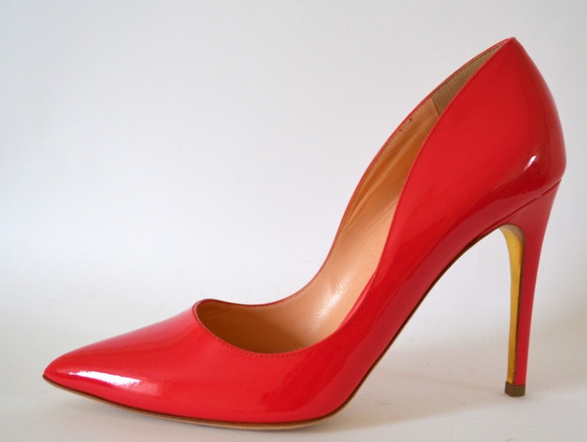 Rupert Sanderson Pink Coral Patent Heel Pumps Size 385 leather