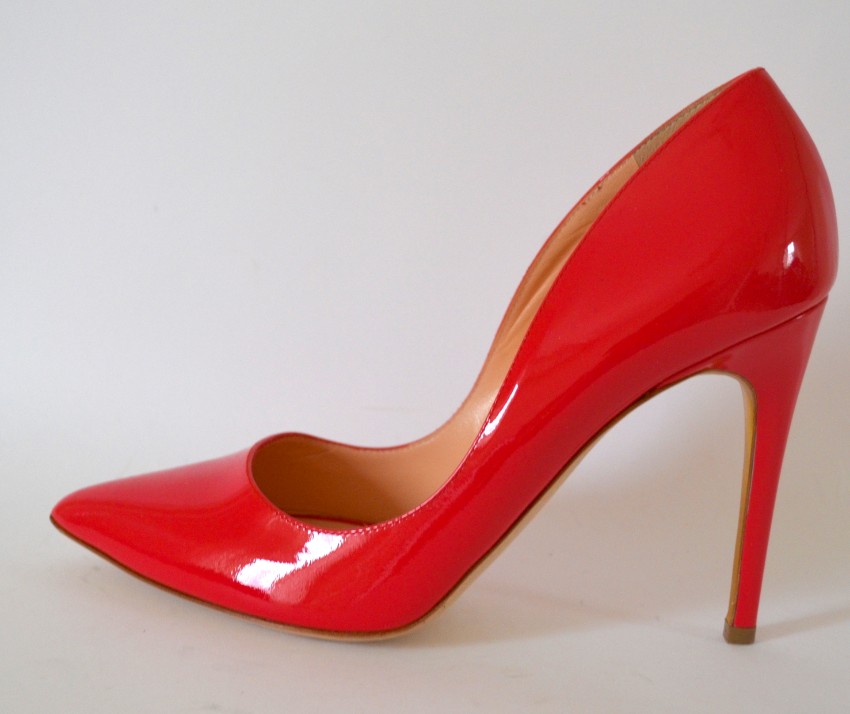 Rupert Sanderson Pink Coral Patent Heel Pumps Size 385 leather