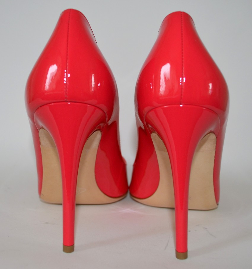 Rupert Sanderson Pink Coral Patent Heel Pumps Size 385 leather