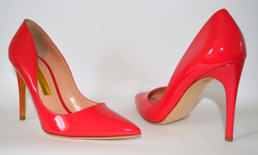 Rupert Sanderson Pink Coral Patent Heel Pumps Size 385 leather