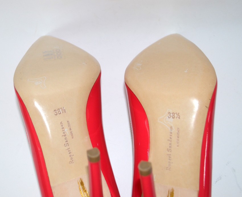 Rupert Sanderson Pink Coral Patent Heel Pumps Size 385 leather