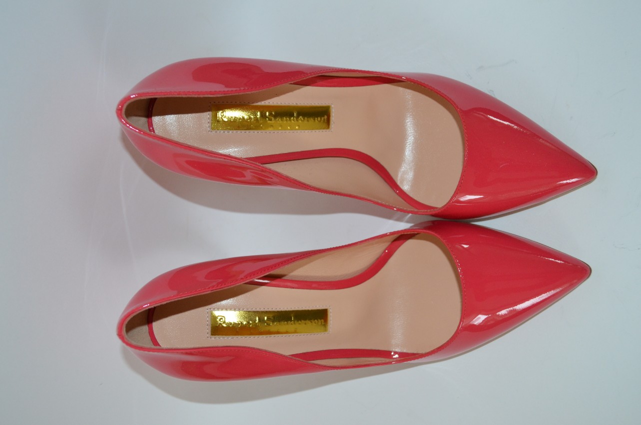 Rupert Sanderson Pink Coral Patent Heel Pumps Size 385 leather