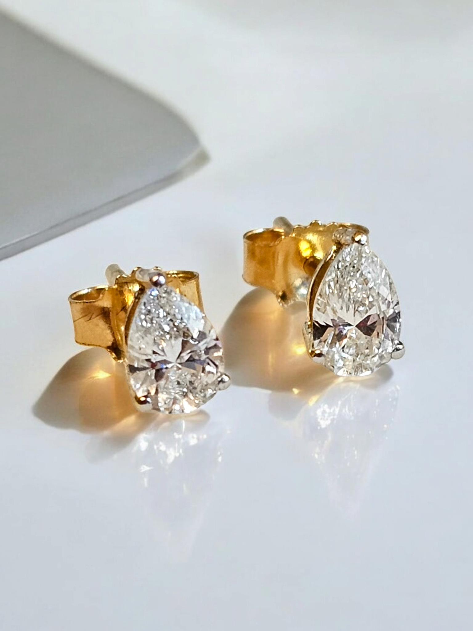 Preowned Bespoke 18ct Gold Pear Shaped Diamond Earrings Yellow gold ct gold