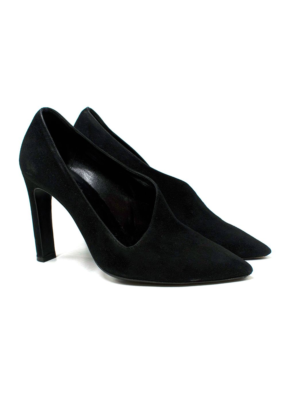 Preowned Hermes Black Goatskin Suede Pointed Toe V-cut Pumps Size 37