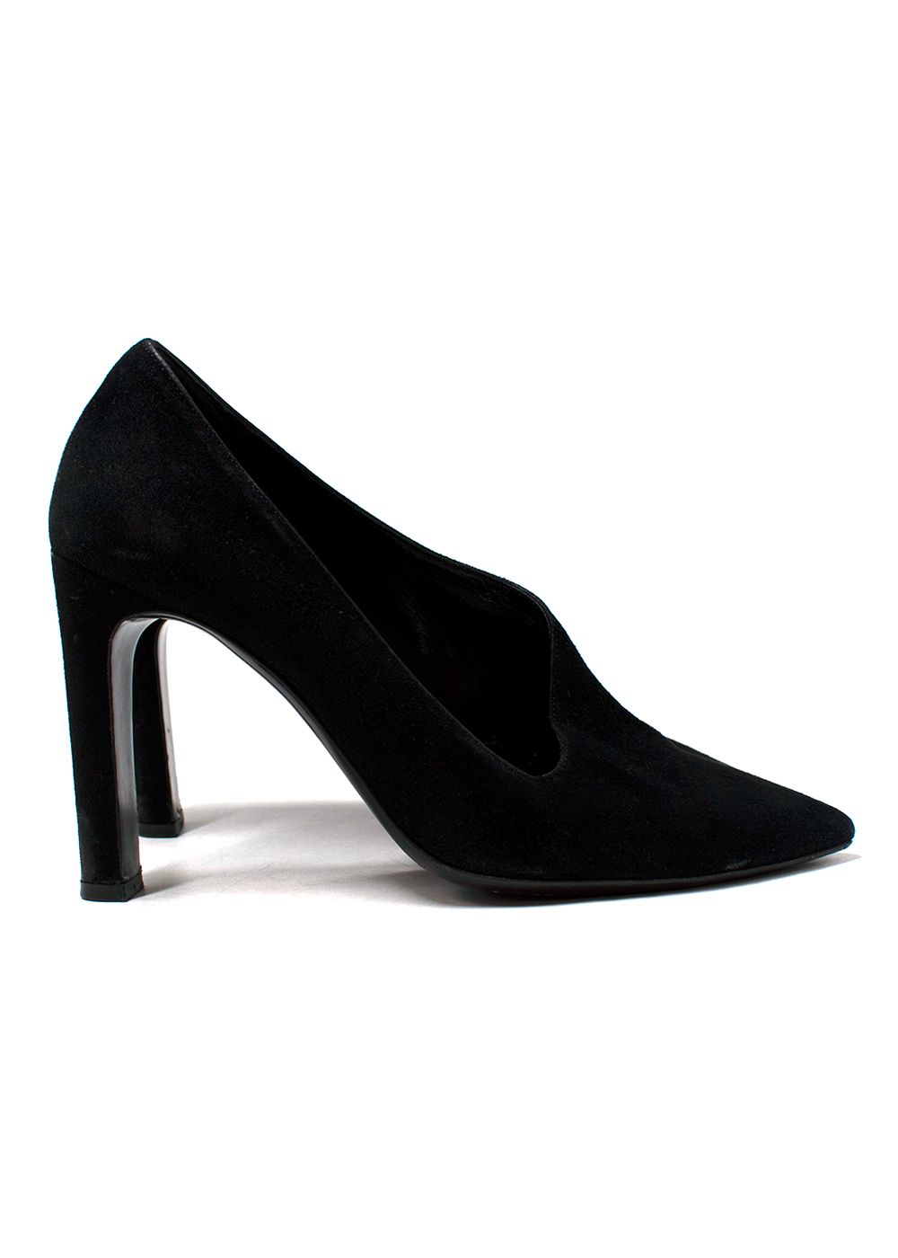 Preowned Hermes Black Goatskin Suede Pointed Toe V-cut Pumps Size 37