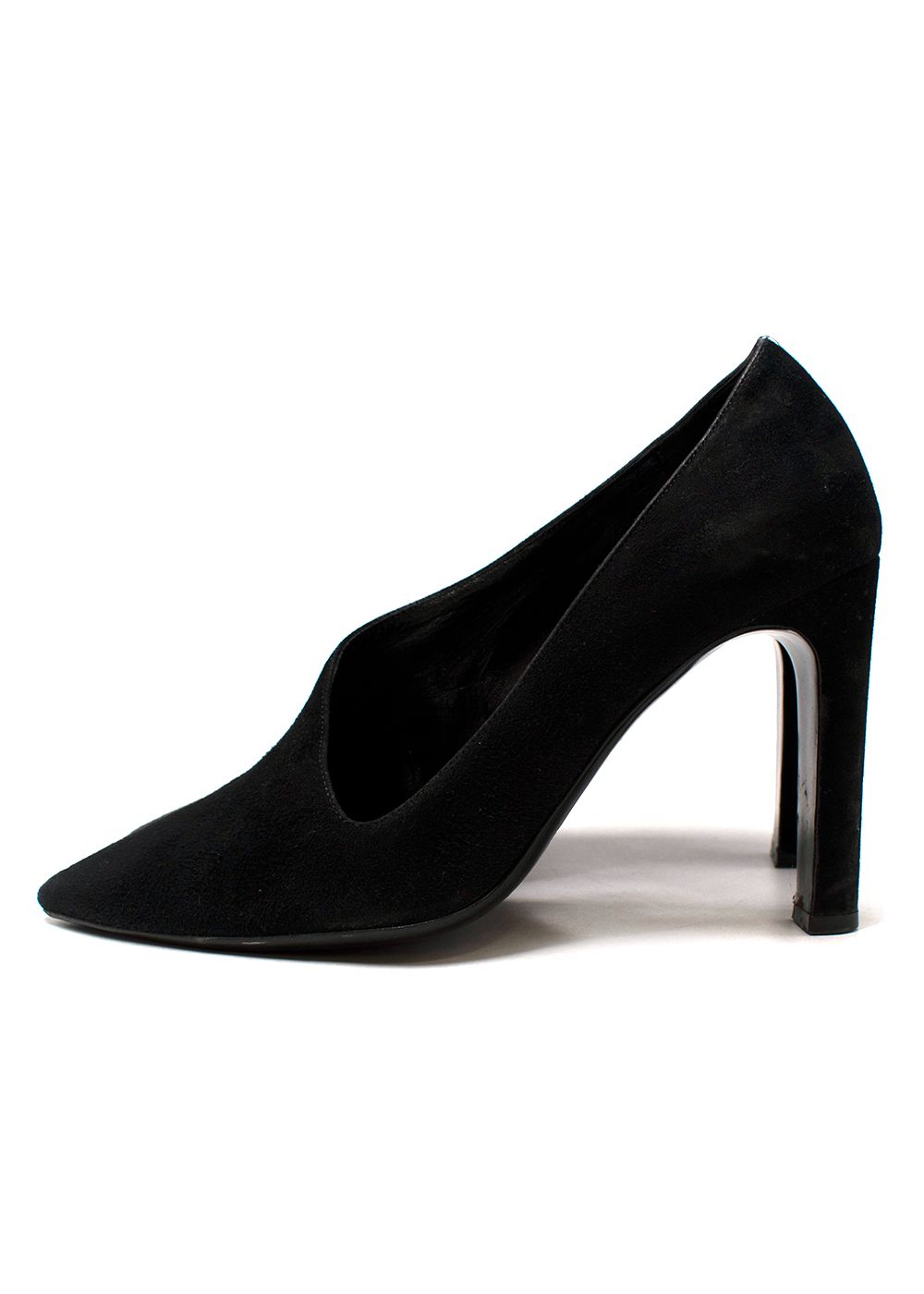 Preowned Hermes Black Goatskin Suede Pointed Toe V-cut Pumps Size 37