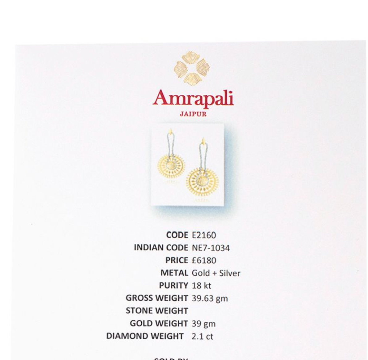 Amrapali 21ct Diamond Gold  Silver Sun Drop Earrings gold/silver