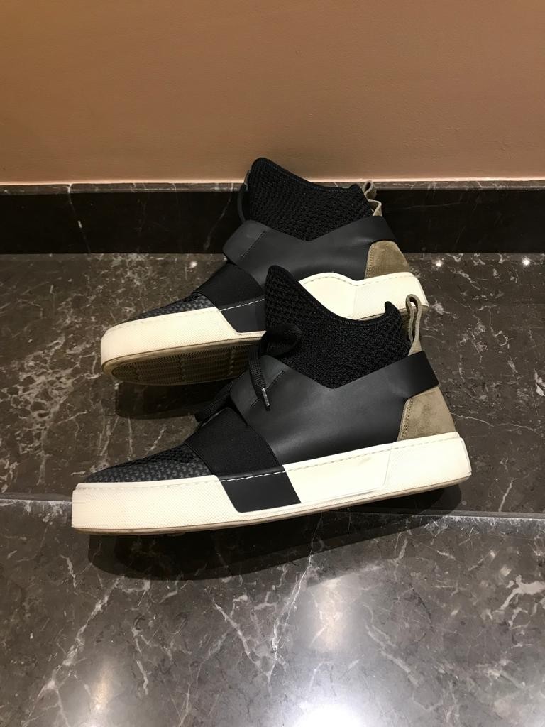 Preowned Balenciaga Mesh  Leather High Top Sneakers Size 395 Black