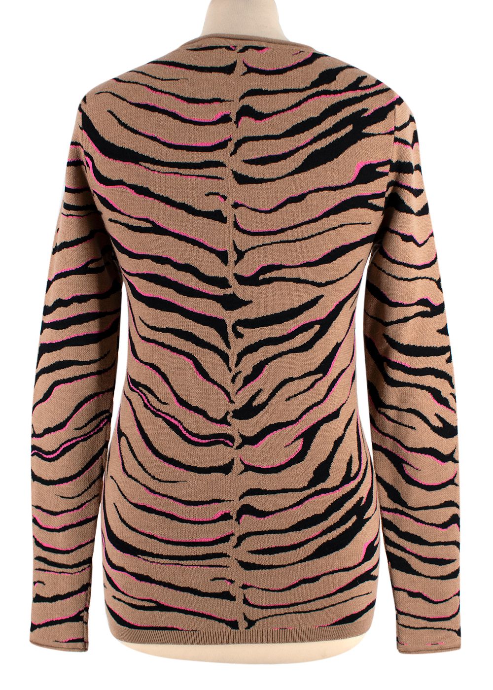 Stella McCartney Sand Tiger Print Jacquard-knit wool-blend Jumper Size XS Black/Brown/Pink wool