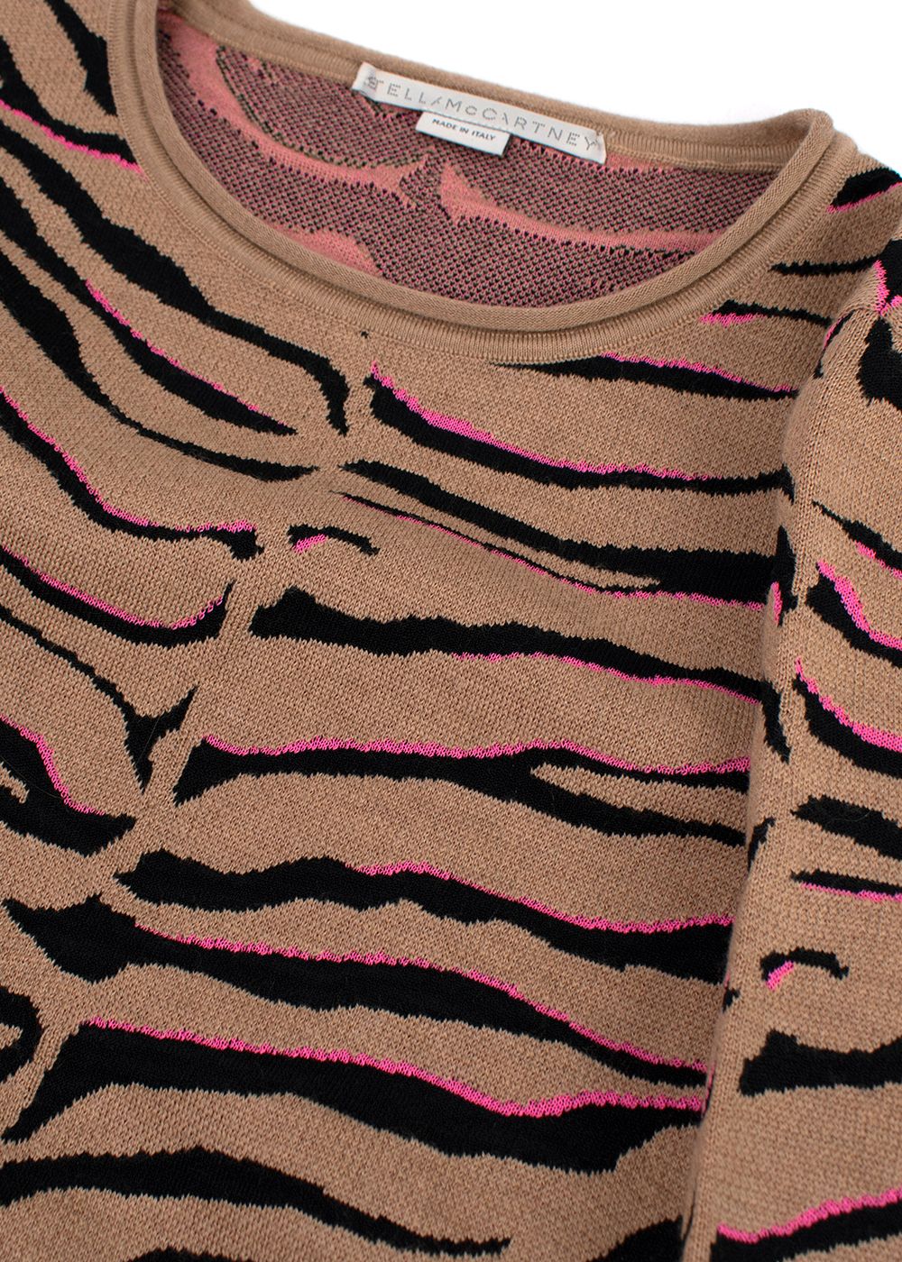 Stella McCartney Sand Tiger Print Jacquard-knit wool-blend Jumper Size XS Black/Brown/Pink wool