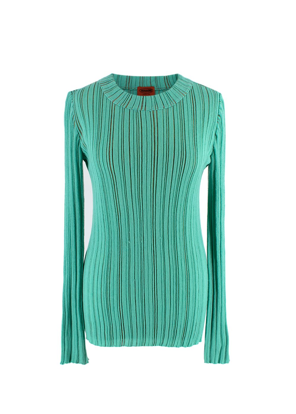 Missoni Green Ribbed Knit Cotton Long Sleeved Top Size M