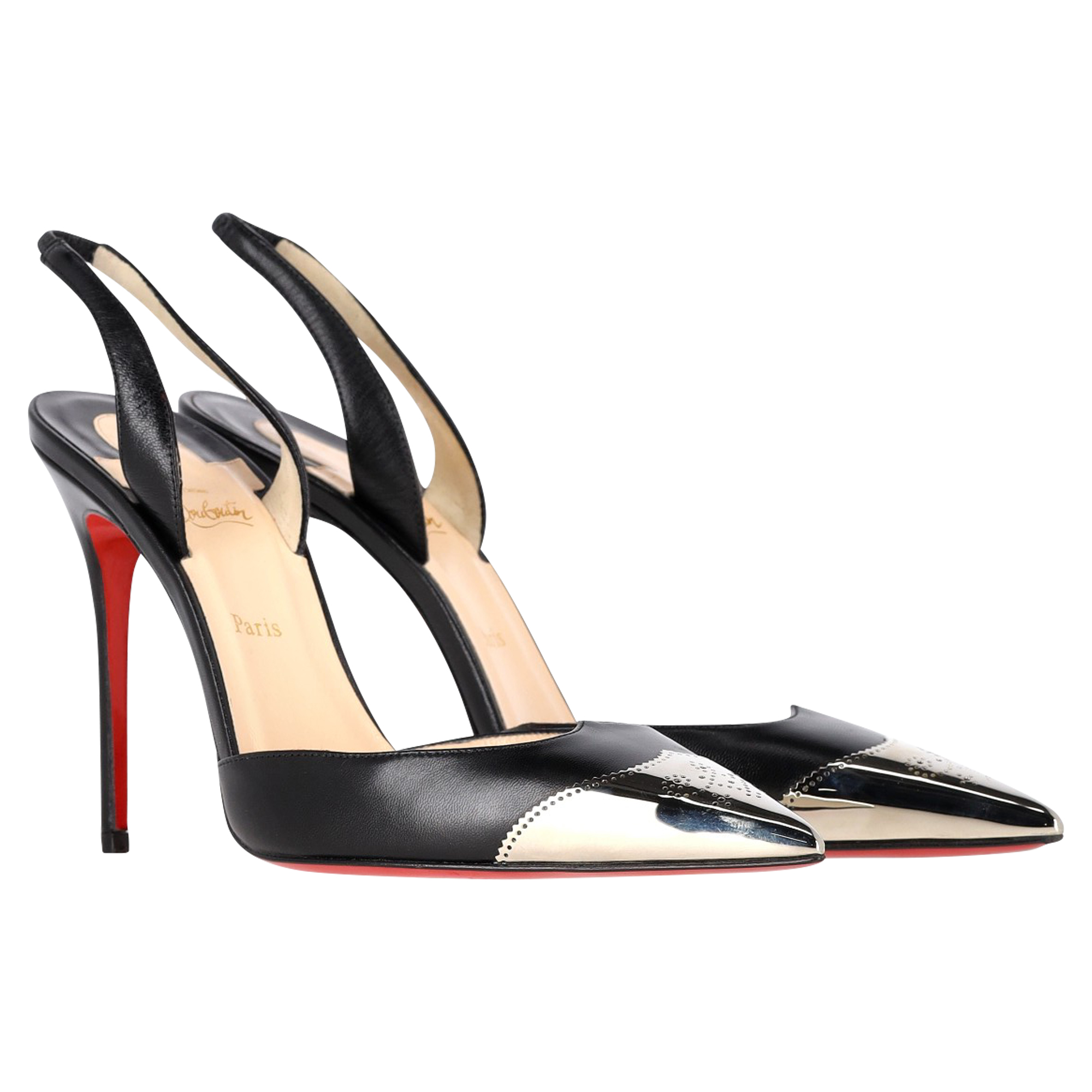 Preowned Christian Louboutin Calamijane Cap Toe Slingback Pumps Size 38.5 black leather