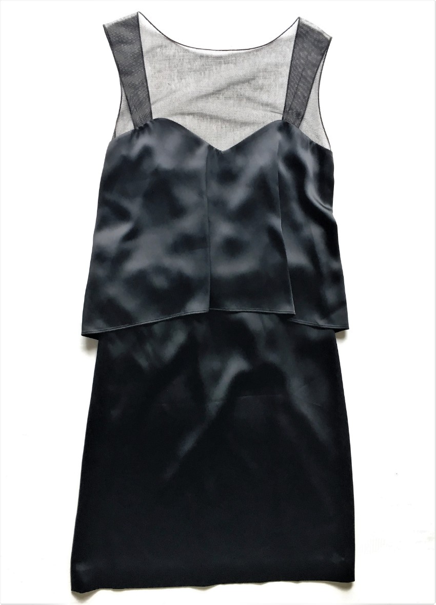 Maison Margiela Black Satin Layered Lace-Up Back Dress Size M lace