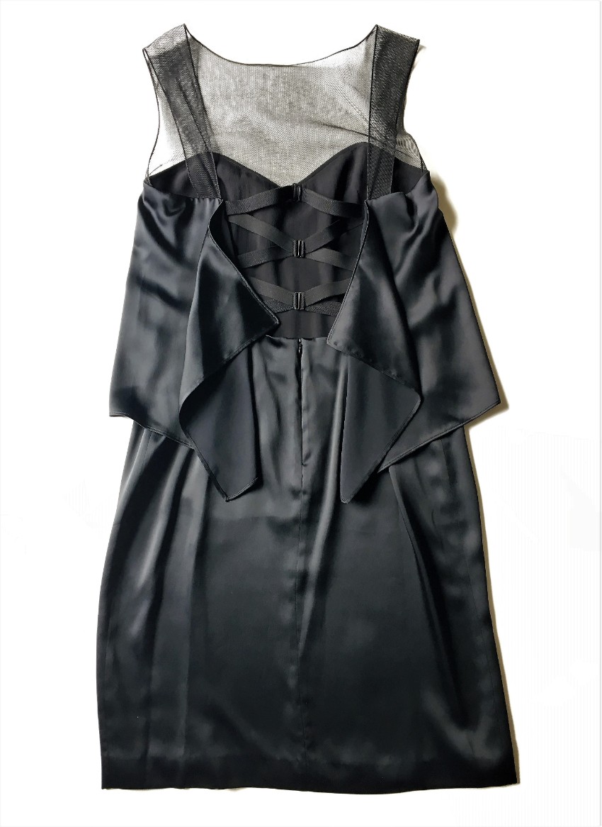 Maison Margiela Black Satin Layered Lace-Up Back Dress Size M lace