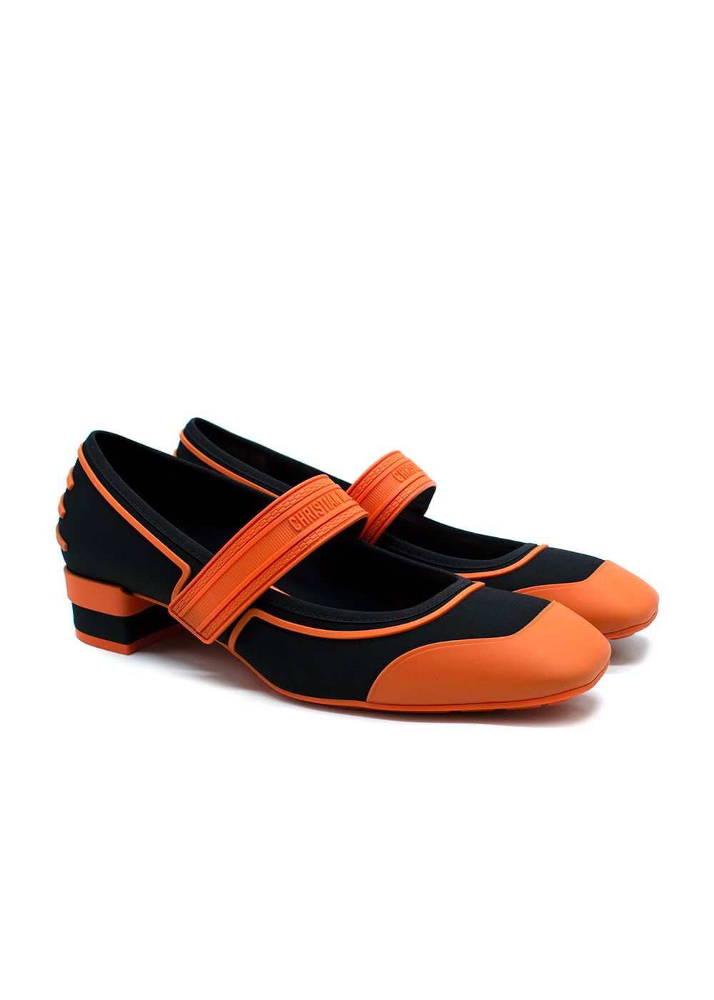 Preowned Dior Orange and Black Roller Mary Jane Pumps Size 39 rubber