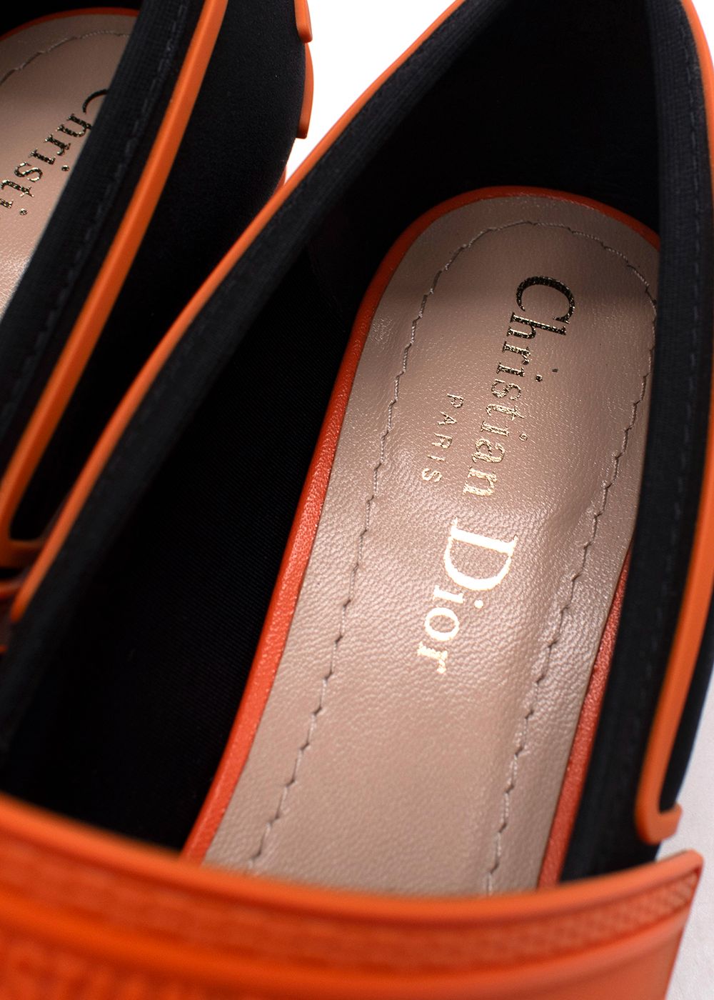 Preowned Dior Orange and Black Roller Mary Jane Pumps Size 39 rubber