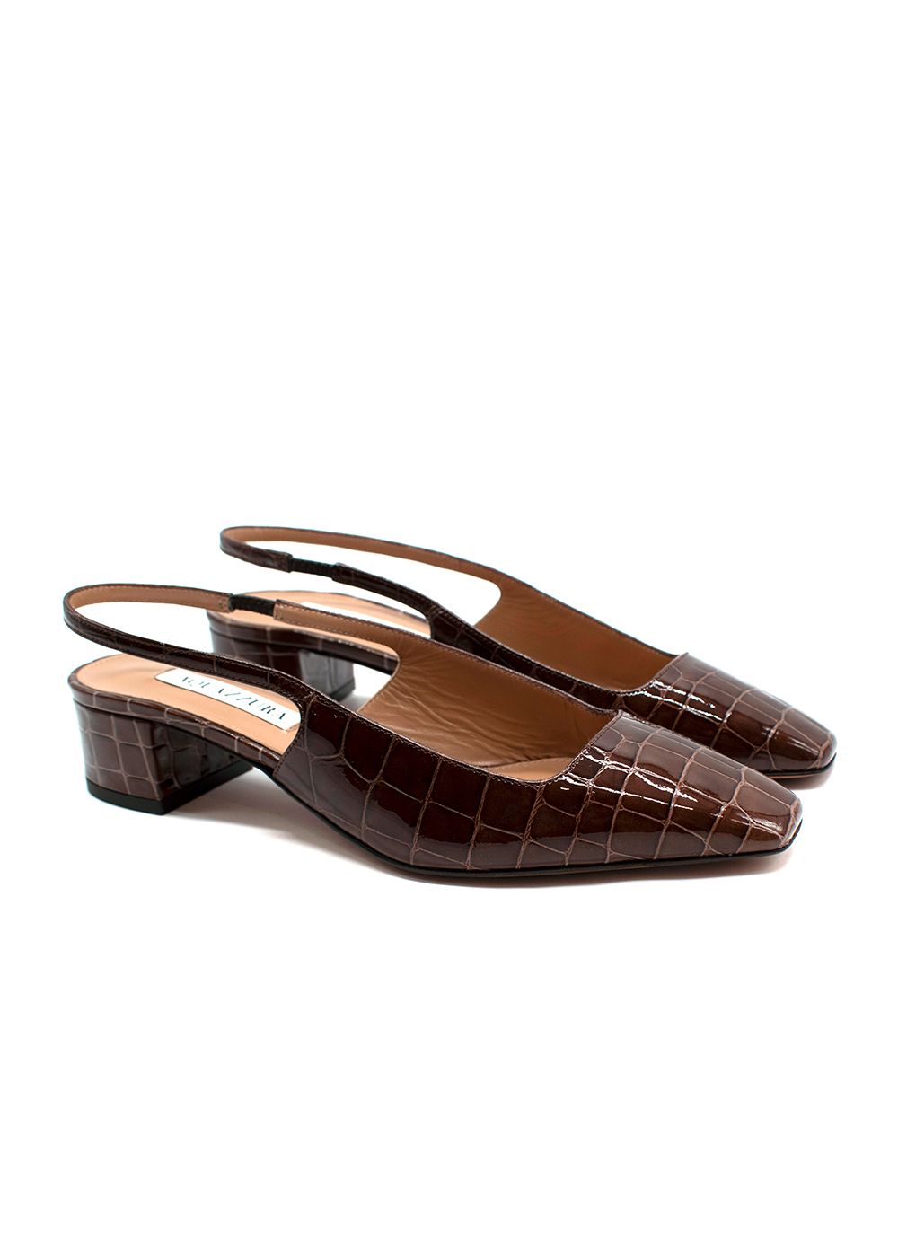 Aquazzura Aquazurra Ginza 35 Croc-Effect Slingback Pumps Size 37 Brown leather