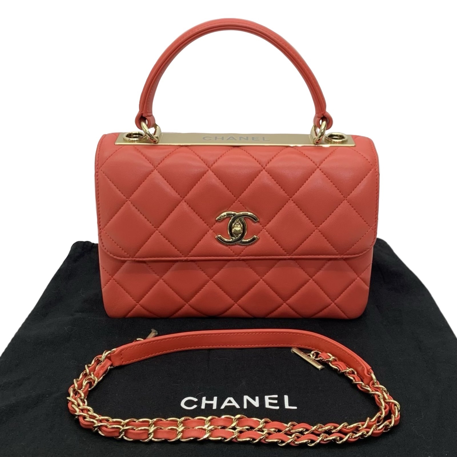 Preowned Chanel Small Orange Lambskin Trendy CC Flap Bag leather