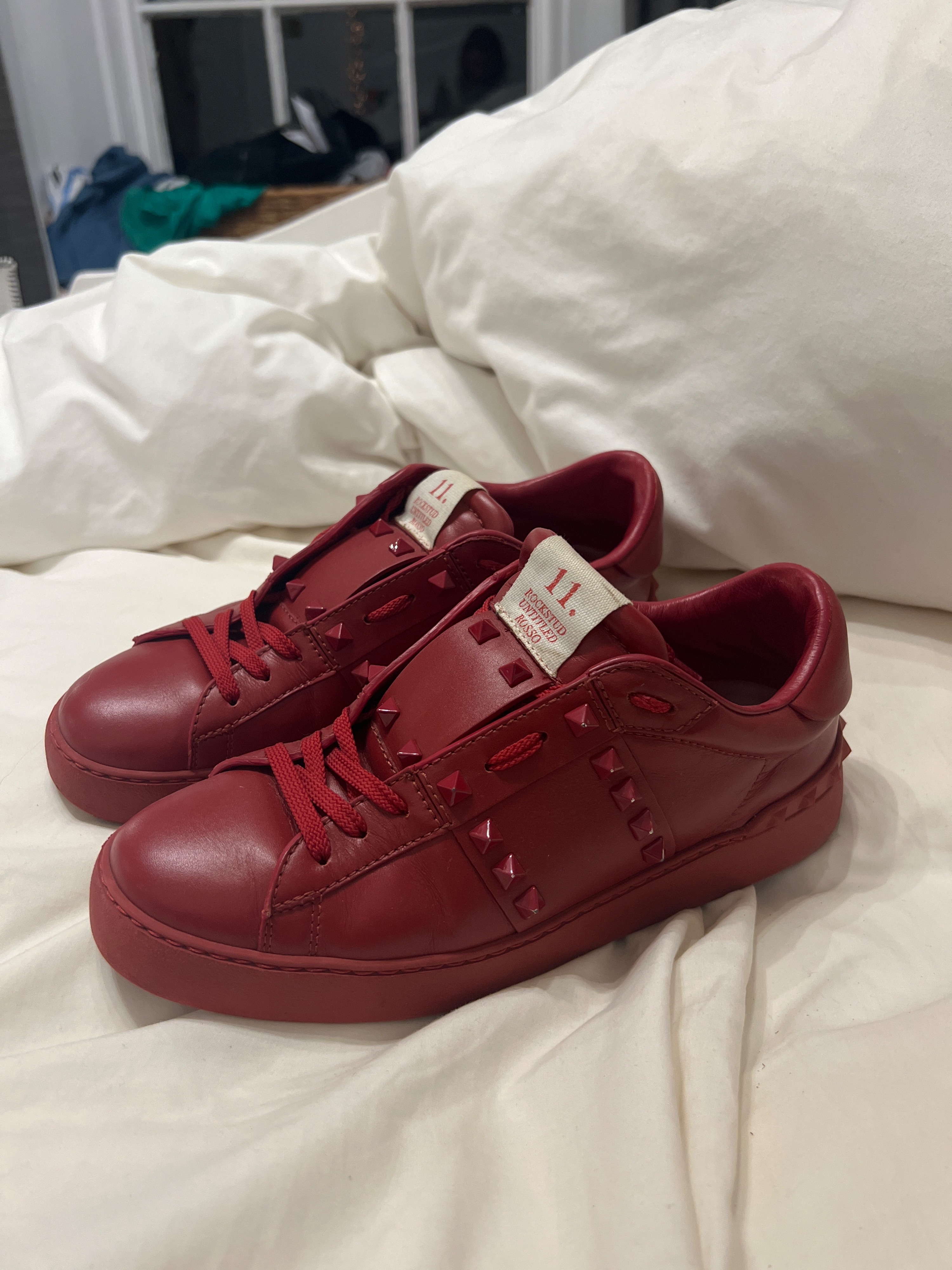 Preowned Valentino Red leather Rockstud 11 Untitled trainers Size 395