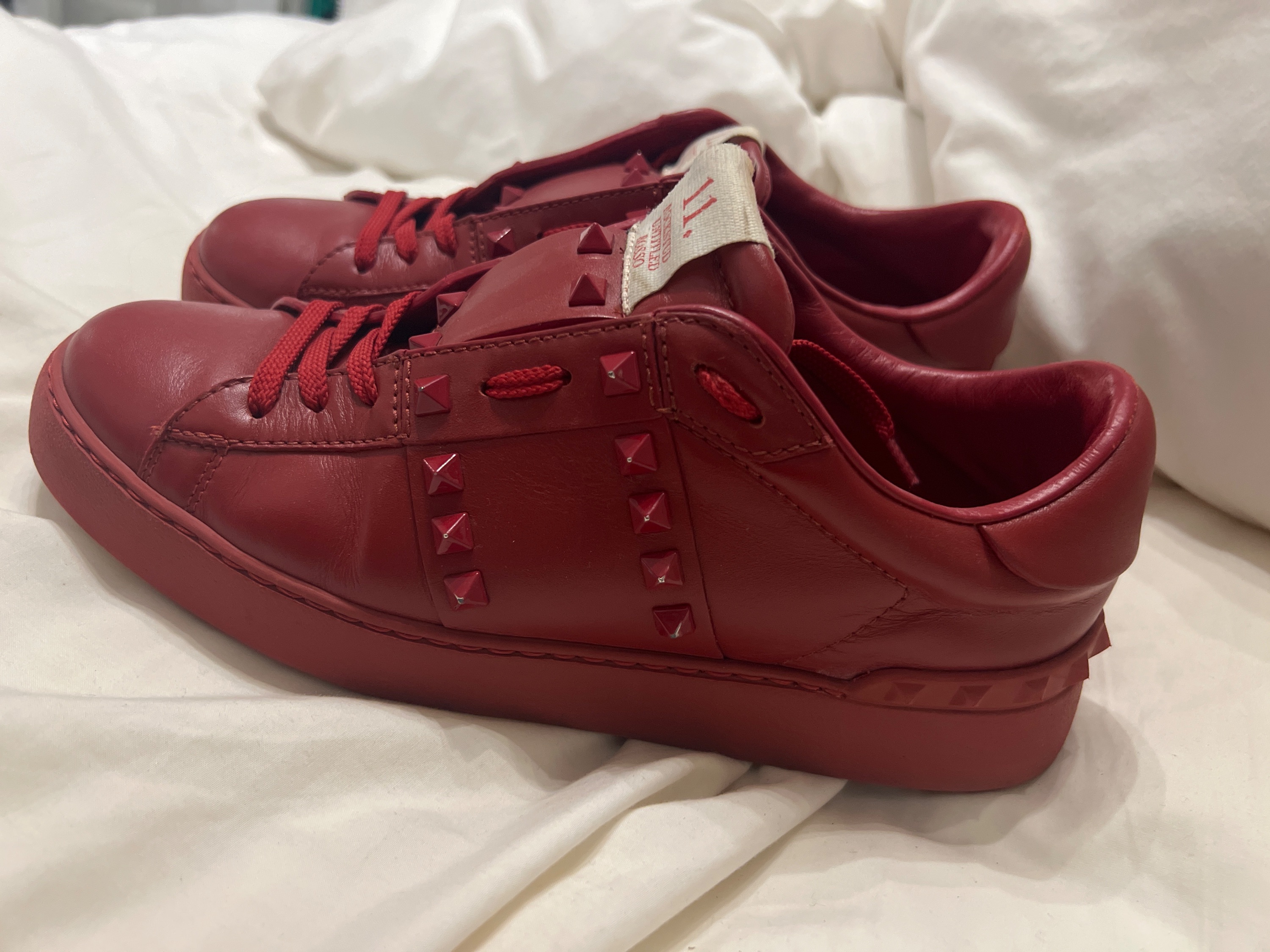 Preowned Valentino Red leather Rockstud 11 Untitled trainers Size 395