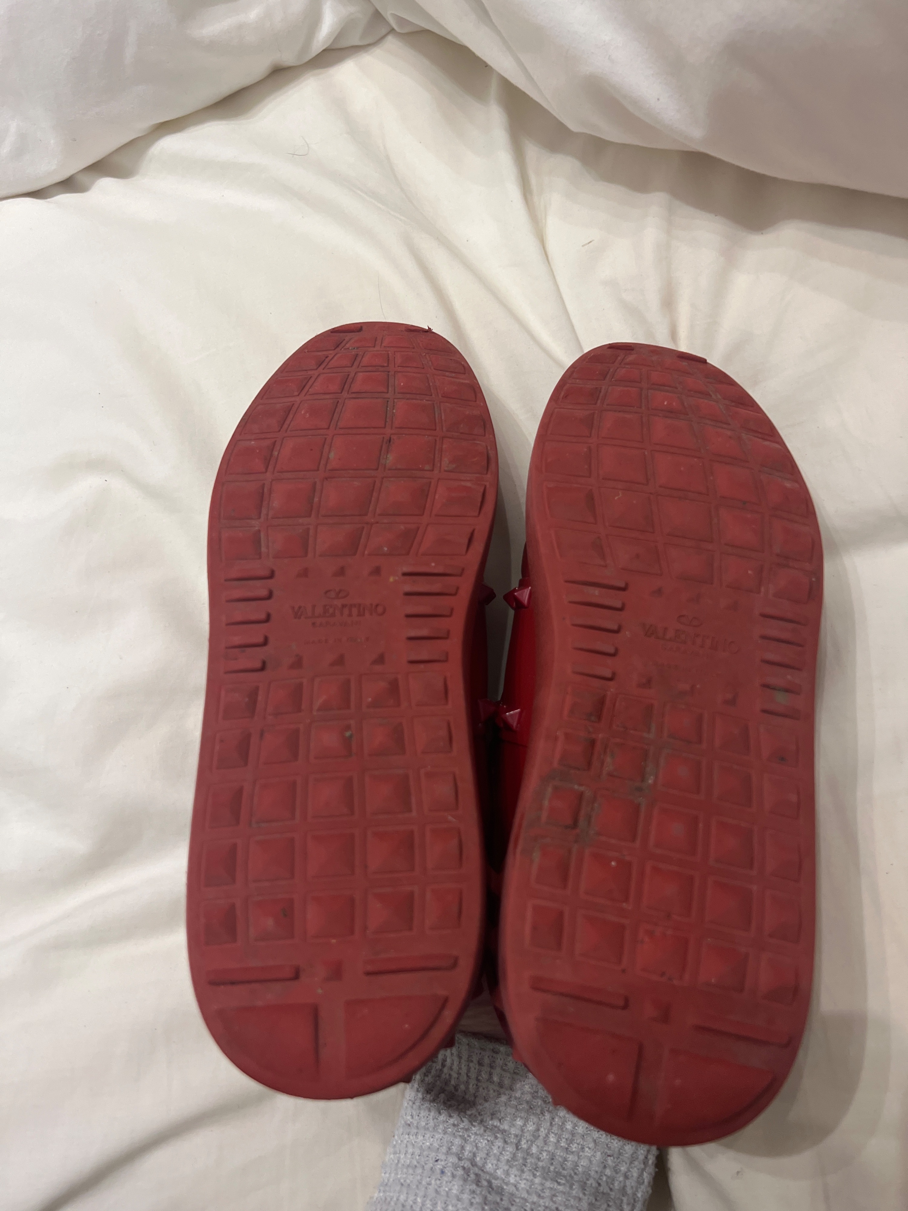 Preowned Valentino Red leather Rockstud 11 Untitled trainers Size 395