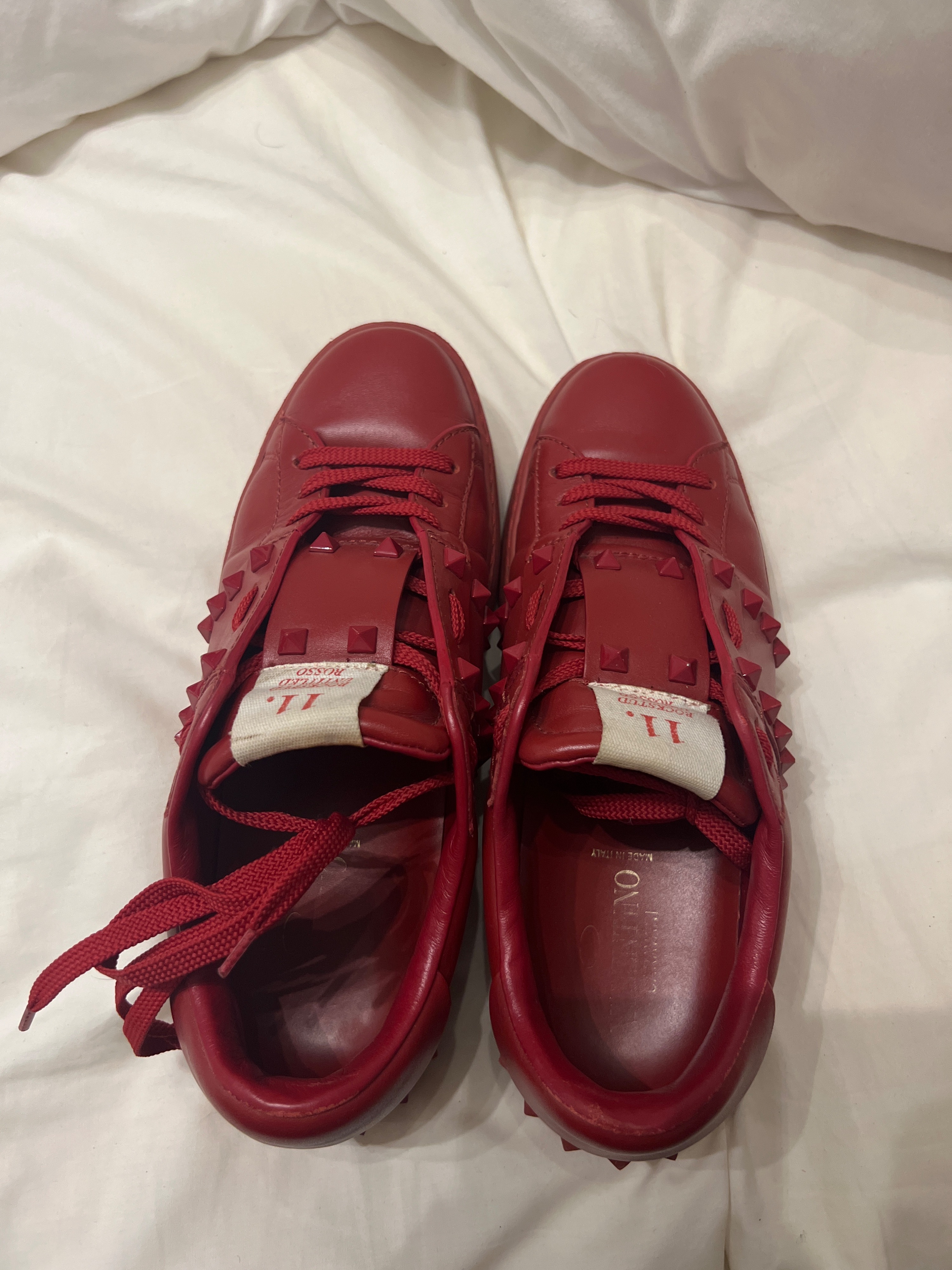 Preowned Valentino Red leather Rockstud 11 Untitled trainers Size 395