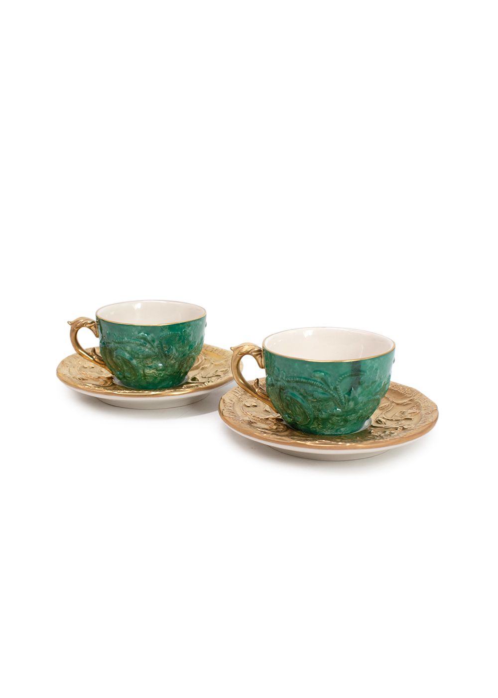 Men's Villari Emerald Green and Gold Porcelain Tea Cup and Saucer Set gold emerald green