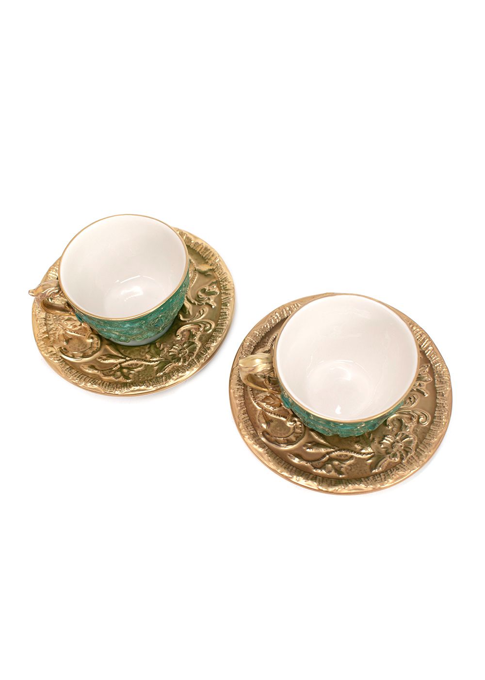 Men's Villari Emerald Green and Gold Porcelain Tea Cup and Saucer Set gold emerald green