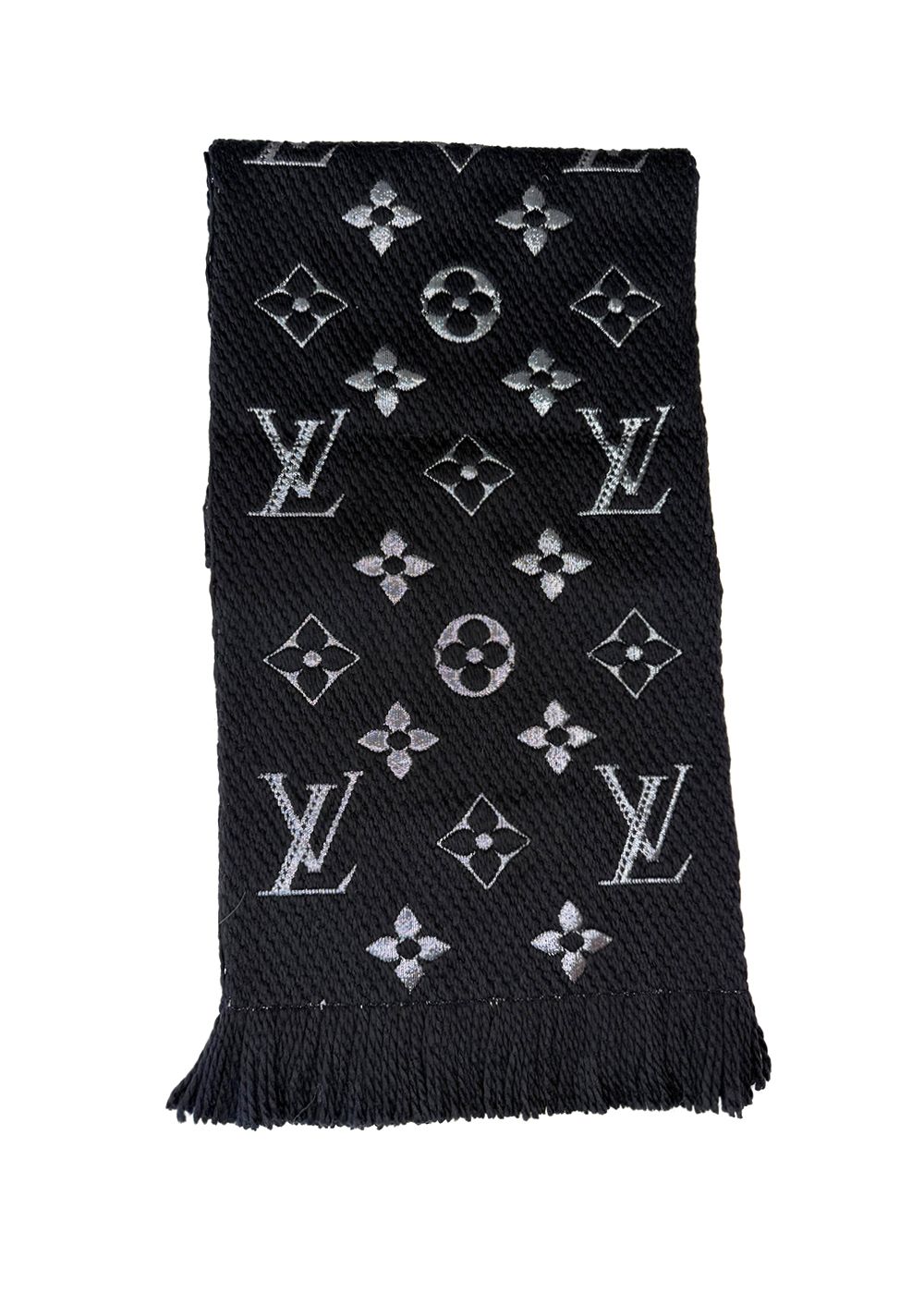 Louis Vuitton Black Monogram Wool Scarf Black/Silver wool/silk/metalized fiber