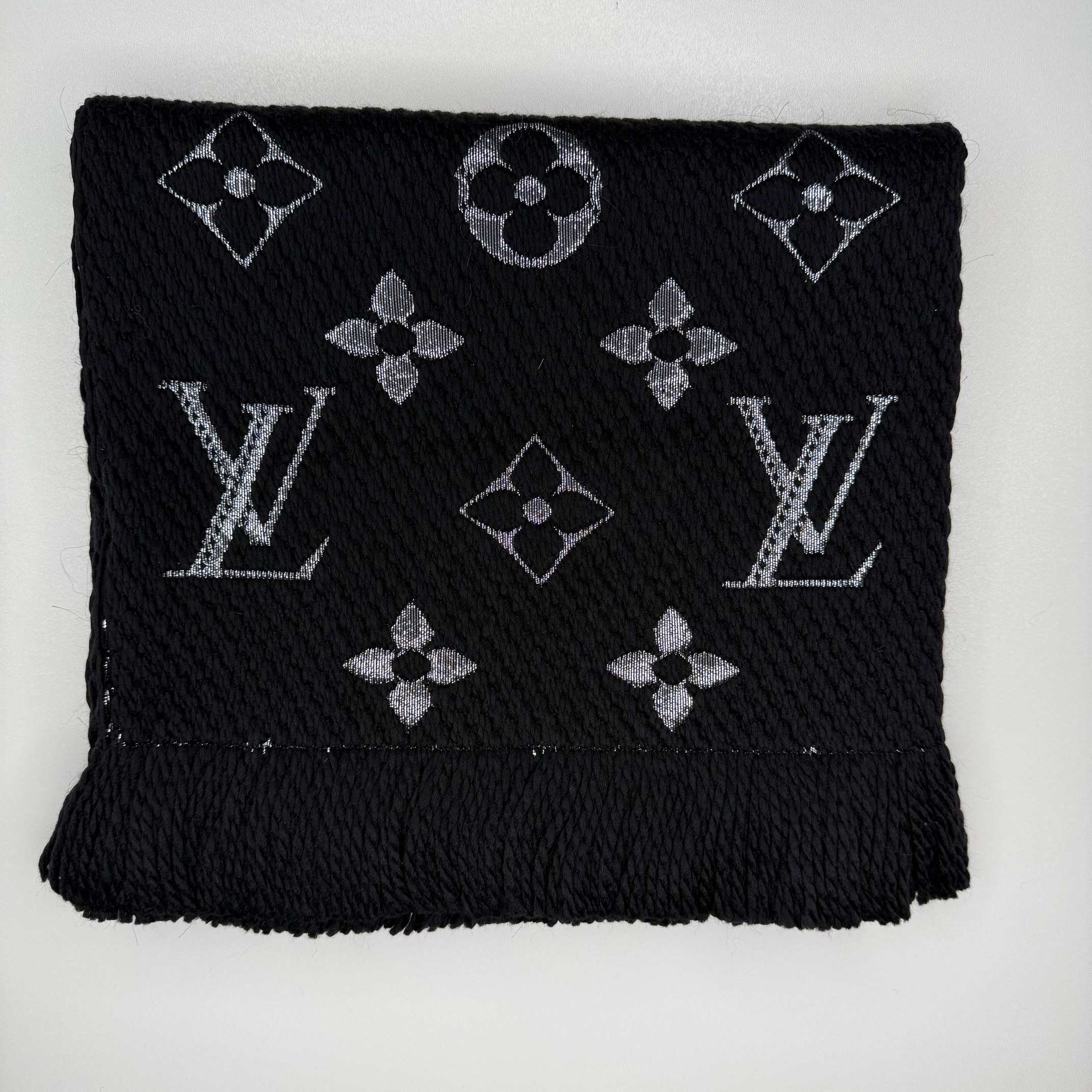 Louis Vuitton Black Monogram Wool Scarf Black/Silver wool/silk/metalized fiber