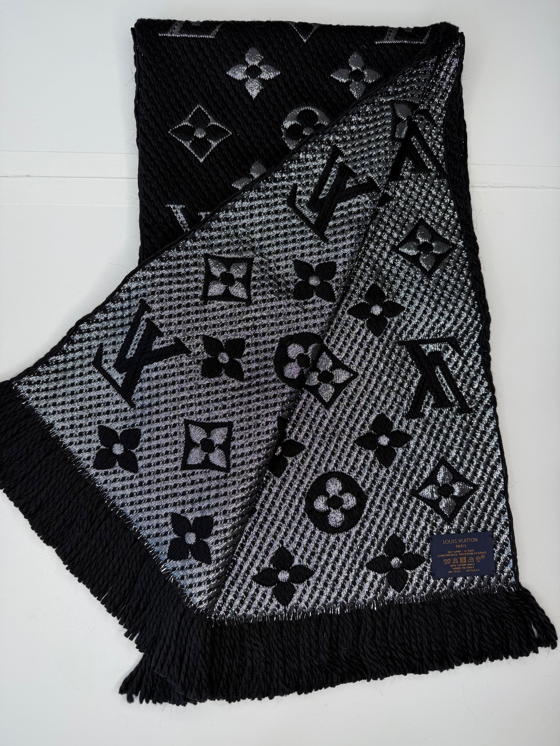 Louis Vuitton Black Monogram Wool Scarf Black/Silver wool/silk/metalized fiber