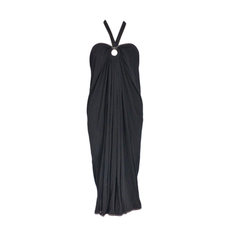 Preowned Hermes Black O-Ring Halterneck Evening Dress Size M viscose