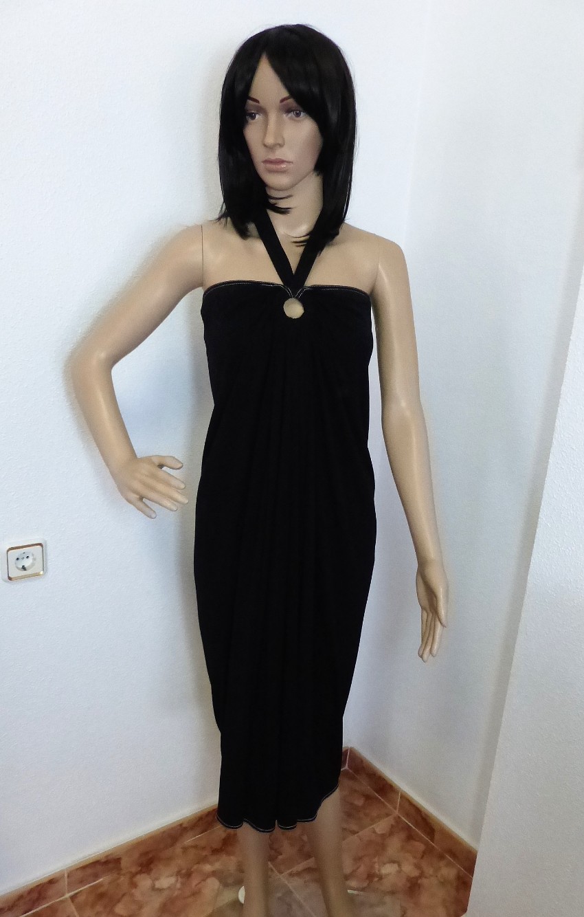 Preowned Hermes Black O-Ring Halterneck Evening Dress Size M viscose