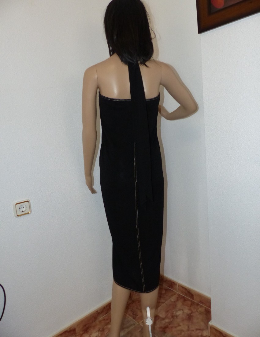 Preowned Hermes Black O-Ring Halterneck Evening Dress Size M viscose