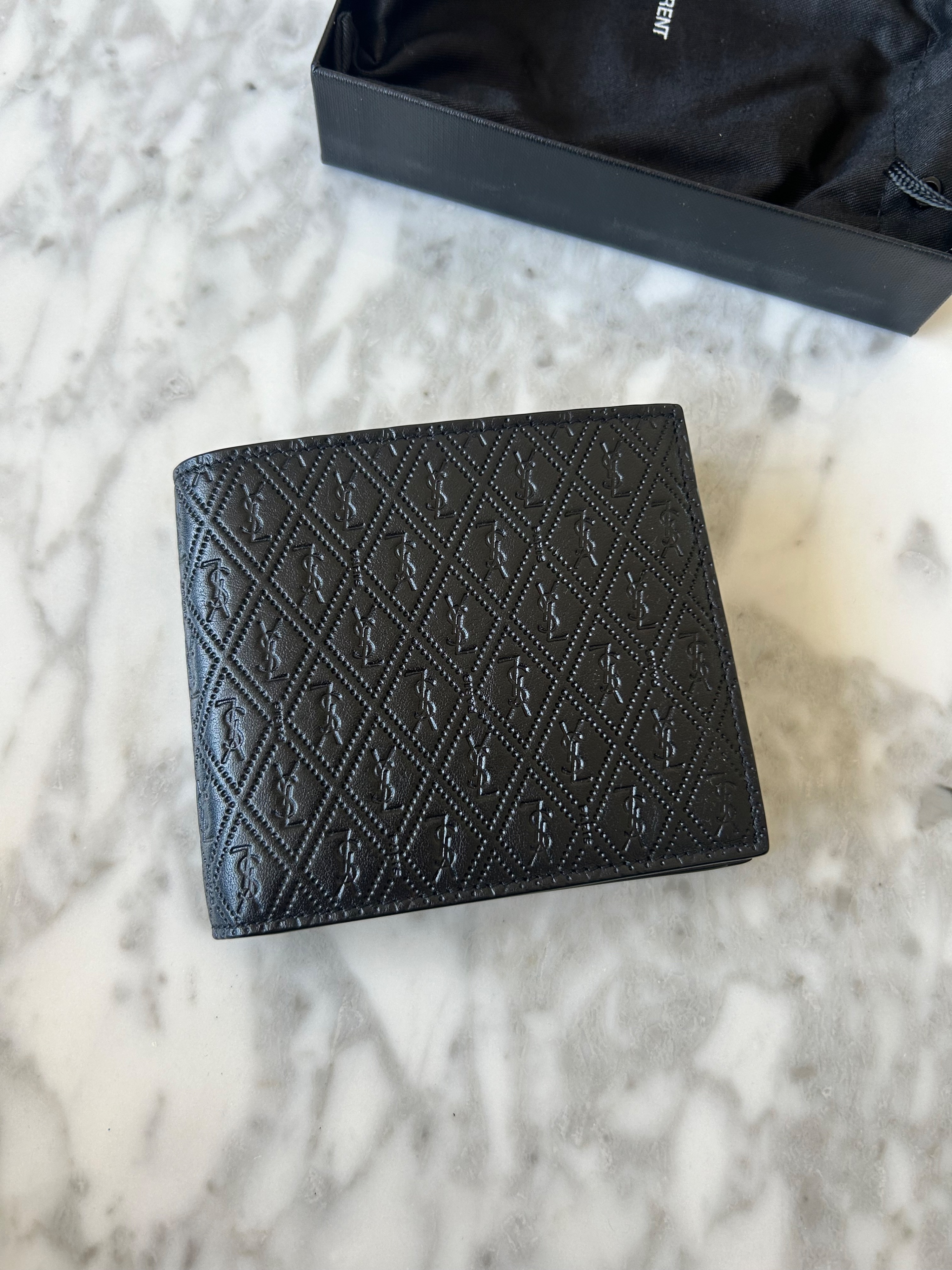 Men's Saint Laurent Black Embossed Leather Bifold Wallet