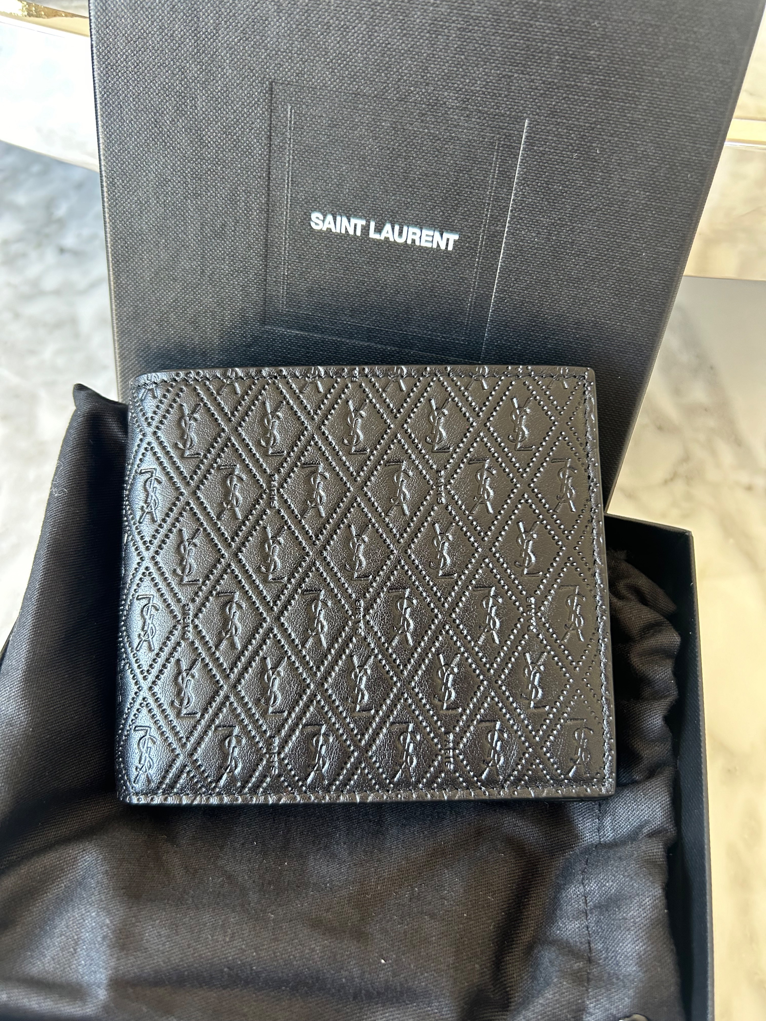 Men's Saint Laurent Black Embossed Leather Bifold Wallet